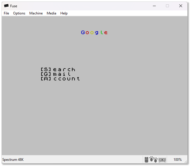 Google homepage in the ZX Spectrum